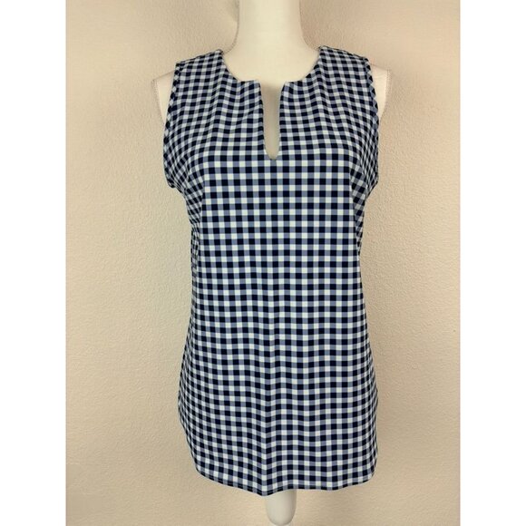 Jude Connally women's large blue and white checked v-neck fitted tank top blouse - Picture 1 of 6